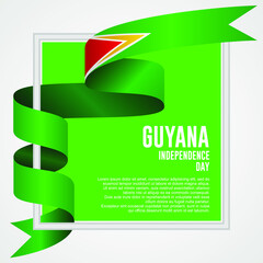 Guyana Independence Day. Waving ribbon with Flag of Guyana, Template for Independence day. vector illustration