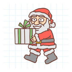 Santa Claus walking and holding gift box. Vector character. Vector Illustration 