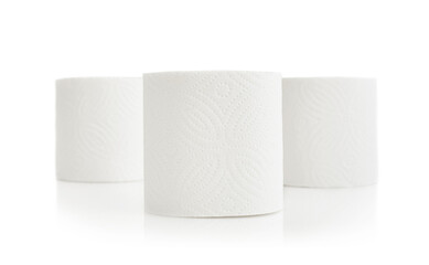 White toilet paper, on white isolated background - obrazy, fototapety, plakaty
