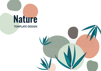 Creative flowing overlapping shapes, palm leaves. Cover for a natural product. Fashionable art for cover, poster, internet, page, social, media, postcards. Vector