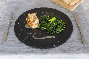 Monkfish ossobuco with sautéed broccoli and fish sauce