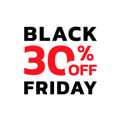 Black Friday sale icon, label or tag with 30 percent price off. Modern discount card or promotion banner design element. Vector illustration.