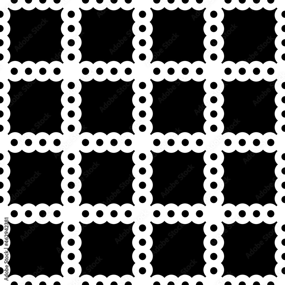 Poster Black cells and dots between. Vector repeated black frame.