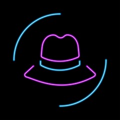 Hat neon sign, modern glowing banner design, colorful trend of modern design on black background. Vector illustration.