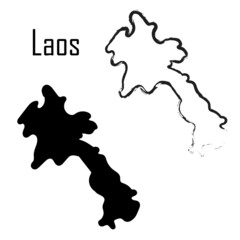 Laos map black and white vector illustration.