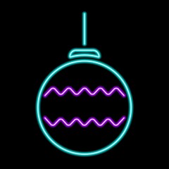 Christmas ball neon sign, modern glowing banner design, colorful modern design trend on black background. Vector illustration.