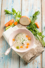 rice soup with carrots celery onion and parsley