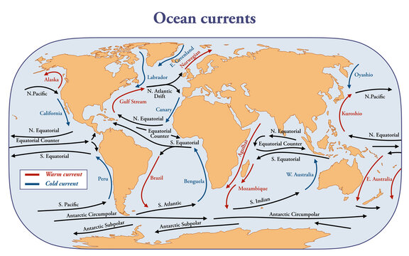 Map of the ocean currents around the earth