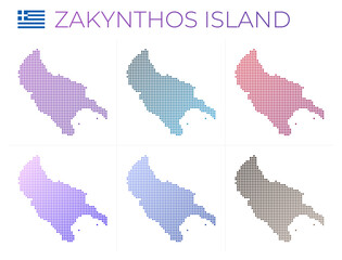 Fototapeta na wymiar Zakynthos Island dotted map set. Map of Zakynthos Island in dotted style. Borders of the island filled with beautiful smooth gradient circles. Powerful vector illustration.