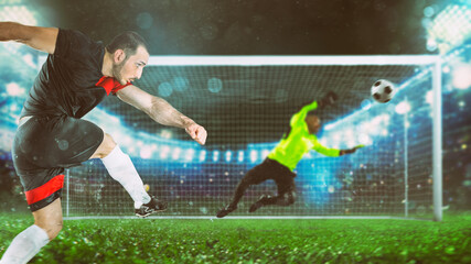 Striker kick the penalty at the stadium during a soccer match