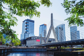 Zakim Bridge and downtown buildings over the Charles River in Boston, Massachusetts