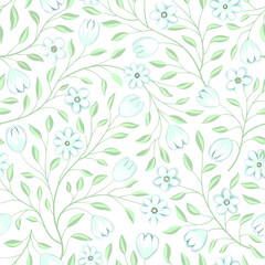 Floral seamless pattern. Flower background. Floral seamless texture with flowers. Flourish tiled white spring wallpaper