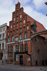 Fototapeta na wymiar Luebeck, Germany - July 20, 2021 - a typical crow-stepped gabled town house