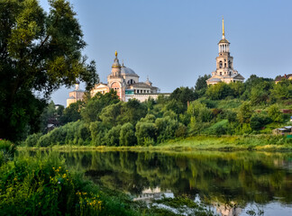 Fototapeta na wymiar Borisoglebsky monastery on a hill in Torzhok