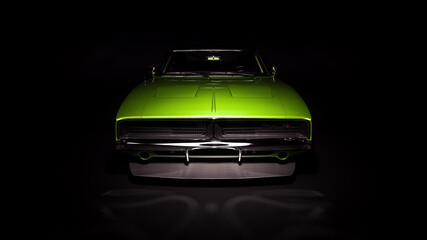 Obraz na płótnie Canvas Green muscle car in black studio