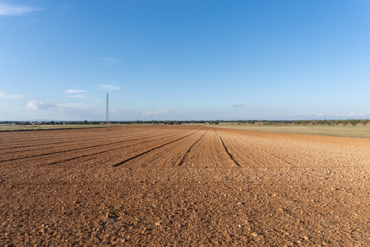 Freshly tilled crop field prepared for sowing.