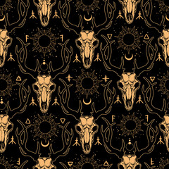 esoteric golden seamless deer skull ornament