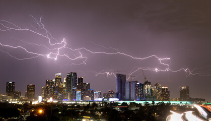 Lightning storm over the skyline of Los Angeles