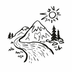 Drawing of mountains and rivers by hand
