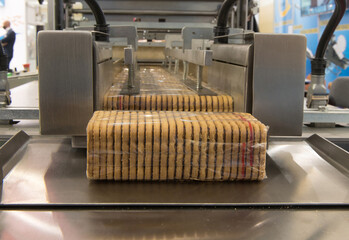 Biscuits in packaging on an automatic packaging line