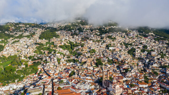 Aerial view of the town of Mexico in the mountain of Taxco