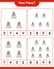 Counting game, how many Shuttlecock. Educational children game, printable worksheet, vector illustration