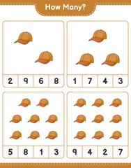 Fototapeta na wymiar Counting game, how many Cap Hat. Educational children game, printable worksheet, vector illustration
