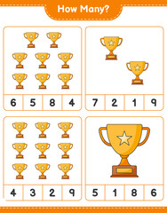 Counting game, how many Trophy. Educational children game, printable worksheet, vector illustration