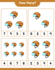 Counting game, how many Hockey Helmet. Educational children game, printable worksheet, vector illustration