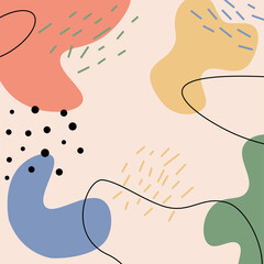 Colorful abstract vector background in trendy colors with shapes and dots