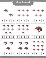 Counting game, how many Bicycle Helmet. Educational children game, printable worksheet, vector illustration