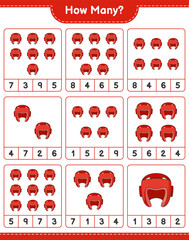 Counting game, how many Boxing Helmet. Educational children game, printable worksheet, vector illustration