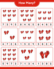 Counting game, how many Goalkeeper Gloves. Educational children game, printable worksheet, vector illustration