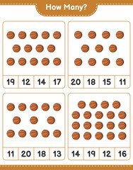 Counting game, how many Basketball. Educational children game, printable worksheet, vector illustration