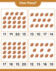 Counting game, how many Rugby Ball. Educational children game, printable worksheet, vector illustration