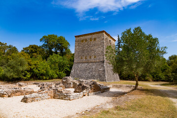 Butrint or Bouthroton - National Park in Albania in Ksamil, a UNESCO world heritage archaeological site. Famous greek and later Roman city on the shore of a salt lake lagoon not far from Saranda town.