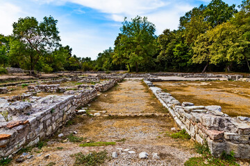 Fototapeta na wymiar Butrint or Bouthroton - National Park in Albania in Ksamil, a UNESCO world heritage archaeological site. Famous greek and later Roman city on the shore of a salt lake lagoon not far from Saranda town.