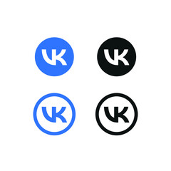 VK logo. Set of isolated round VKontakte icons. Vector social network icon for printing and web.