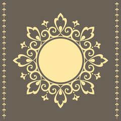 Decorative frame Elegant vector element for design in Eastern style, place for text. Floral golden and gray border. Lace illustration for invitations and greeting cards