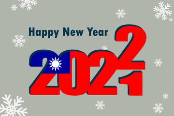 Fototapeta na wymiar New year's card 2022. Depicted: an element of the flag of the Republic of China, a festive inscription and snowflakes. It can be used as a promotional poster, postcard, flyer, invitation or website.