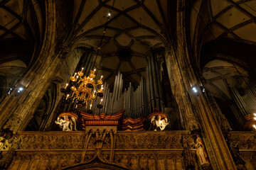 Luxurious musical organ in a gothic church