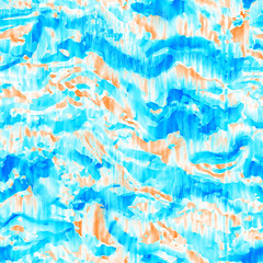 Wavy summer dip dye background. Ombre color blend for beach swimwear, trendy fashion print. Boho dripping wave digital watercolor effect. High resolution artistic seamless pattern material.