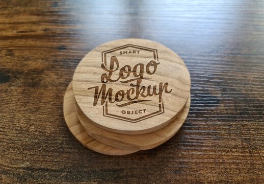 Wooden Coaster Mockup with Engraved Logo