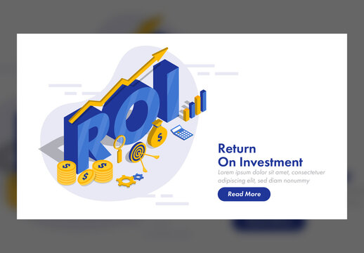 Responsive Landing Page Design, 3D Roi Text with Financial Business Elements