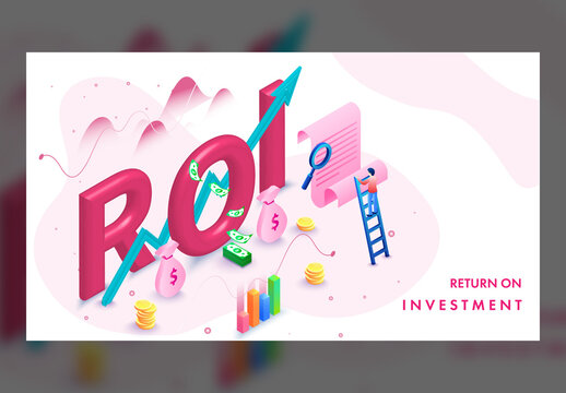 Return on Investment Concept Based Landing Page with 3D Money and Financial Graph for Company Growth