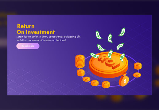 Return on Investment (Roi) Concept Based Landing Page with 3D Coins and Banknotes