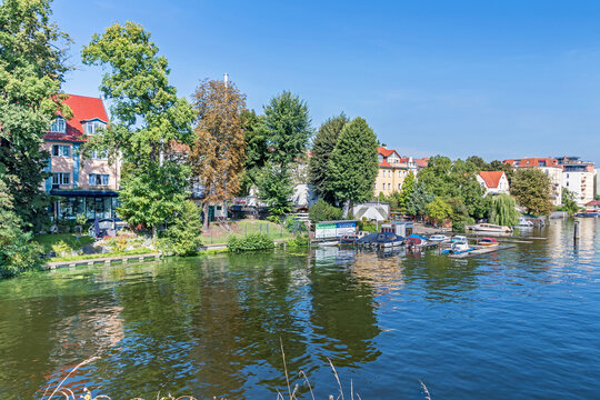Left bank of the Dahme River in the district of Koepenick in Berlin, Germany