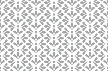 Flower geometric pattern. Seamless vector background. White and gray ornament.