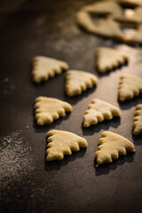 Pre-baked cookies dusted with flour on the baking sheet	