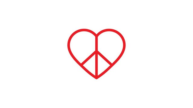 red heart Peace sign animation. video 4K on white background